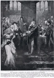 Kung Richard II överlämnar kronan till sin kusin Bolingbroke, illustration från 